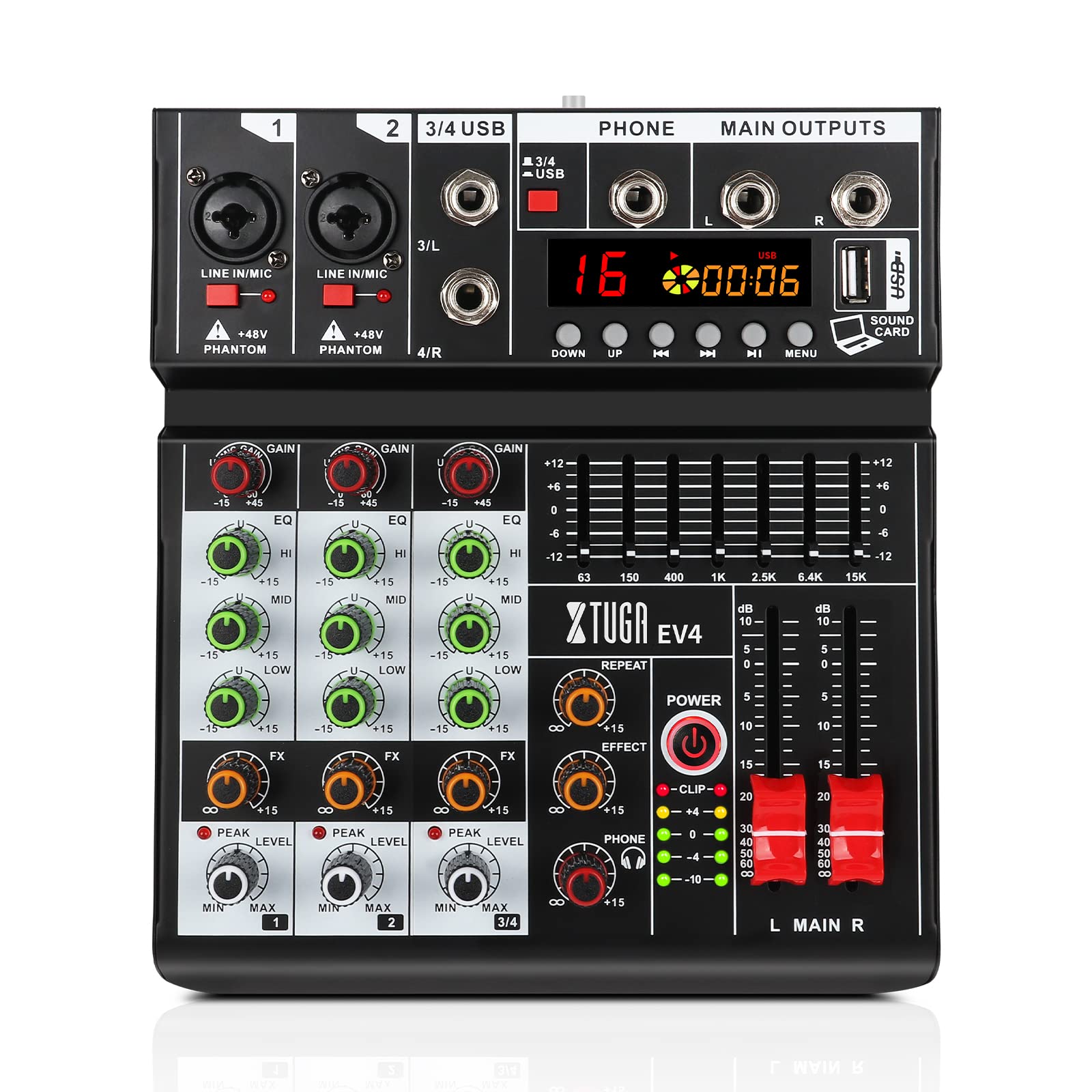 Amazon.com: XTUGA EV4 Mezclador de audio profesional de 4 canales